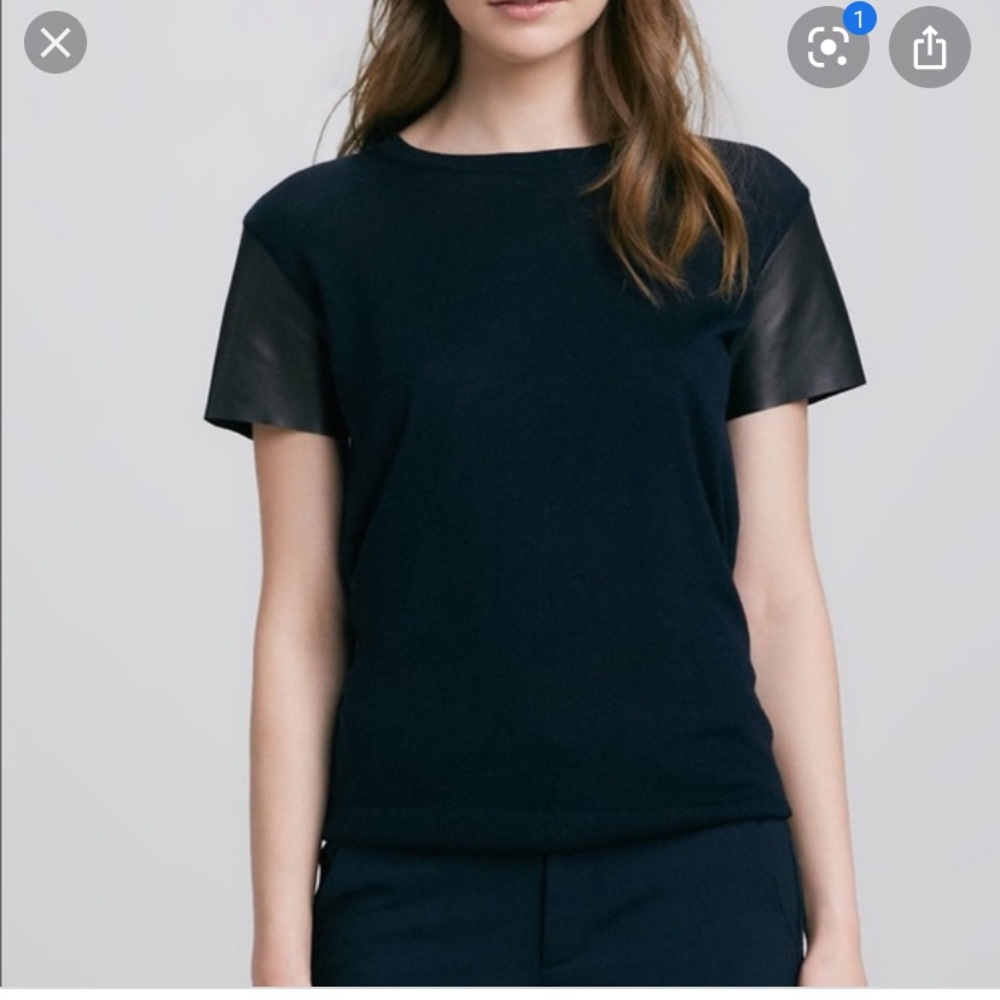 Vince genuine leather sleeve black shirt